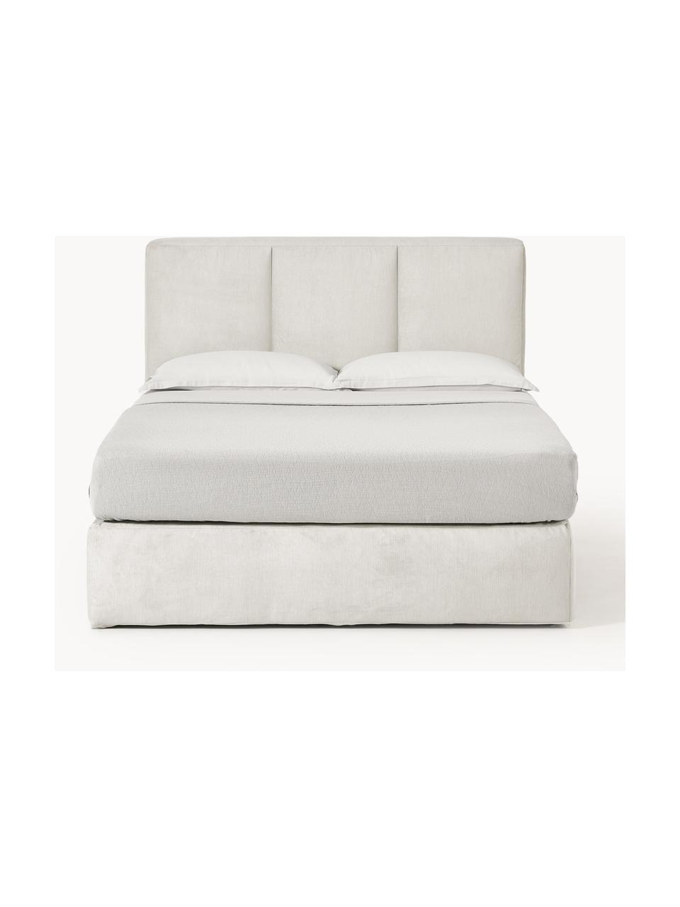 Letto boxspring Oberon, Materasso: nucleo a 5 zone di molle , Piedini: plastica Questo prodotto , Tessuto beige chiaro, Larg. 160 x Lung. 200 cm, grado di durezza H2