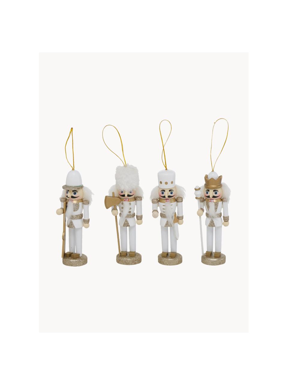 Set de adornos navideños Mertos, 4 uds., Tablero de fibras de densidad media (MDF), Blanco, dorado, An 4 x Al 14 cm