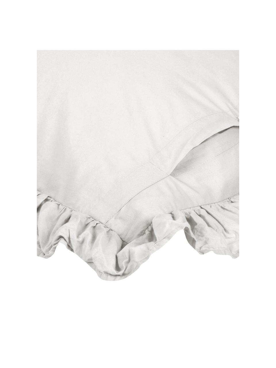 Poszewka na poduszkę z perkalu z efektem sprania i falbankami Florence, 2 szt., Szary, S 40 x D 80 cm