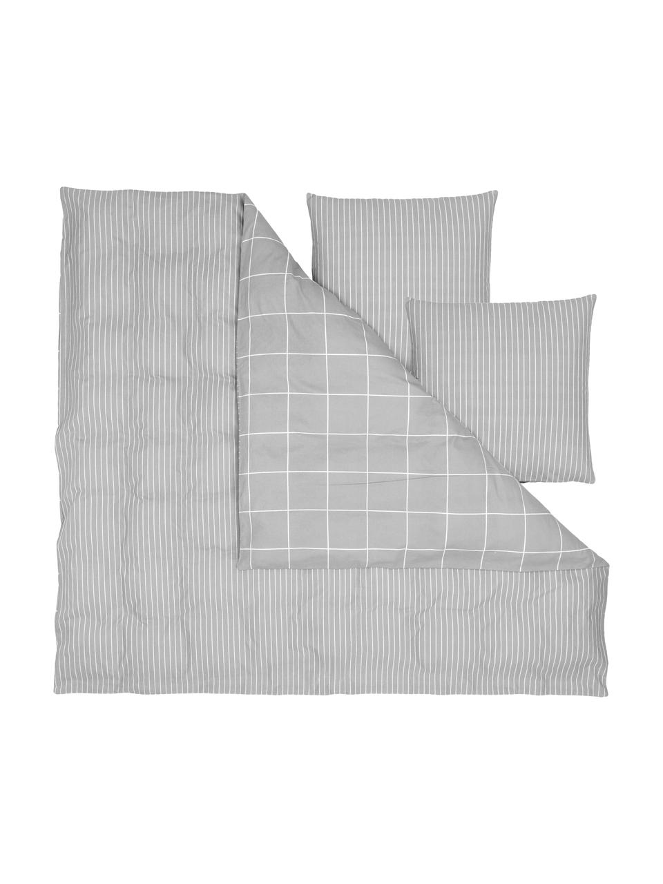Dwustronna pościel z flaneli Noelle, Szary, biały, 200 x 200 cm + 2 poduszki 80 x 80 cm