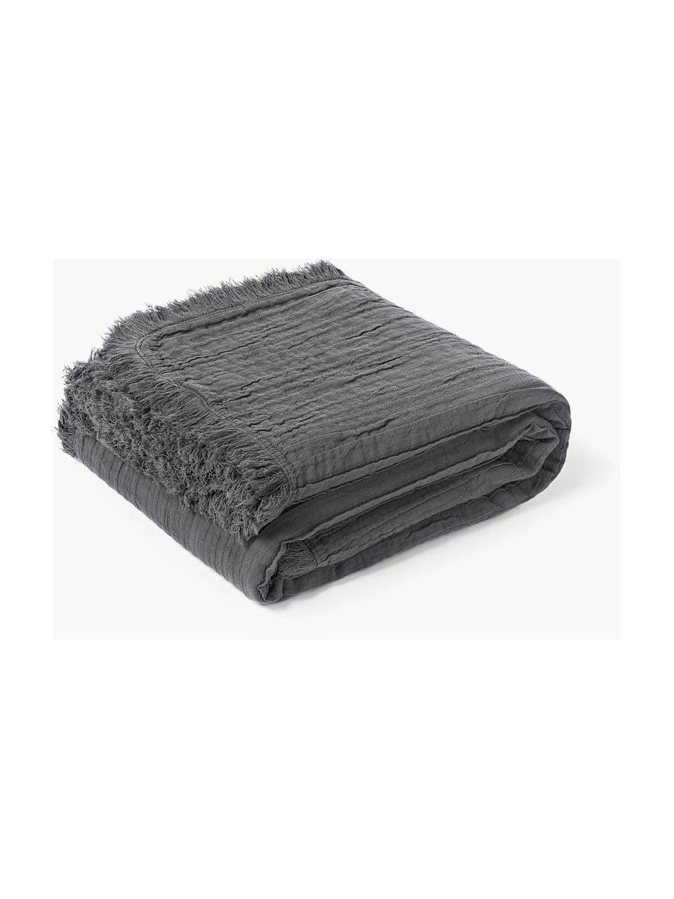 Bavlnená deka so strapcami Artemis, 99 % bavlna, 1 % polyester, Antracitová, Š 140 x D 170 cm