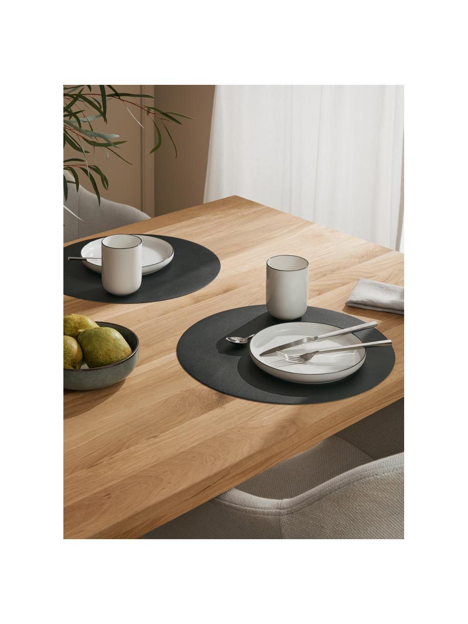 Ronde kunstleren placemats Pik, 2 stuks, Kunstleer (PVC), Zwart, Ø 38 cm