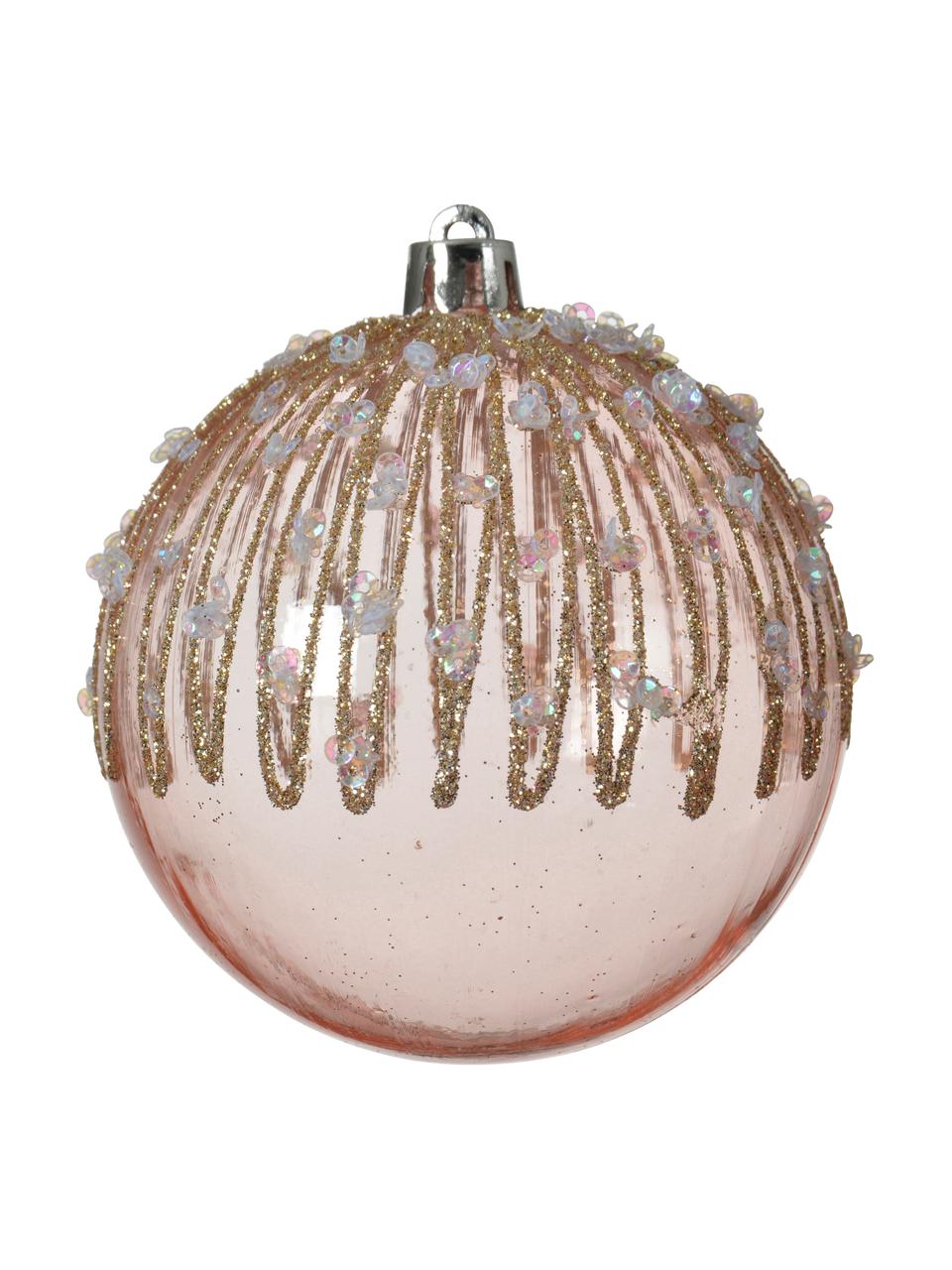 Breukvaste kerstballen Rozalia Ø 8 cm, 12 stuks, Breukvaste kunststof, Roze, goudkleurig, Ø 8 cm