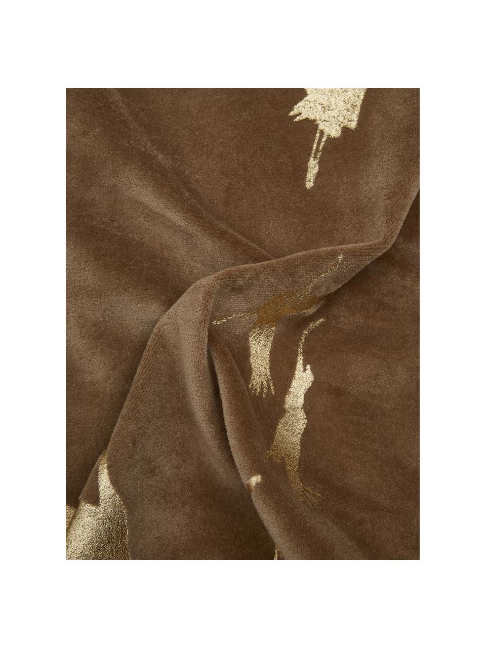 Poduszka z aksamitu z wypełnieniem Crane Bird, Tapicerka: 100% aksamit bawełniany, Taupe, odcienie złotego, S 30 x D 50 cm