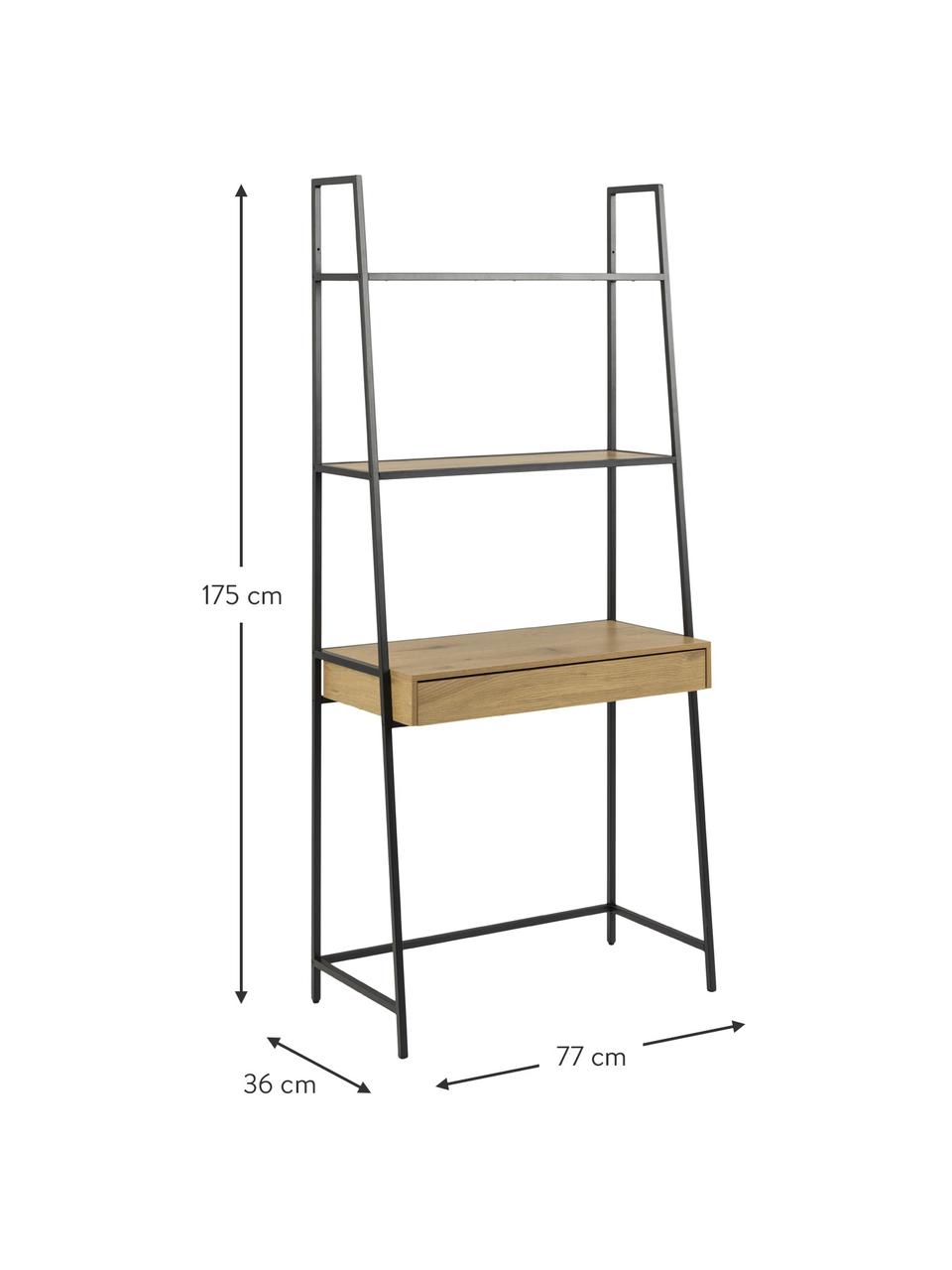Metalen bureau Seaford, Tafelblad: gelamineerd MDF, Frame: gepoedercoat metaal, Houtoptiek, zwart, B 77 x H 36 cm