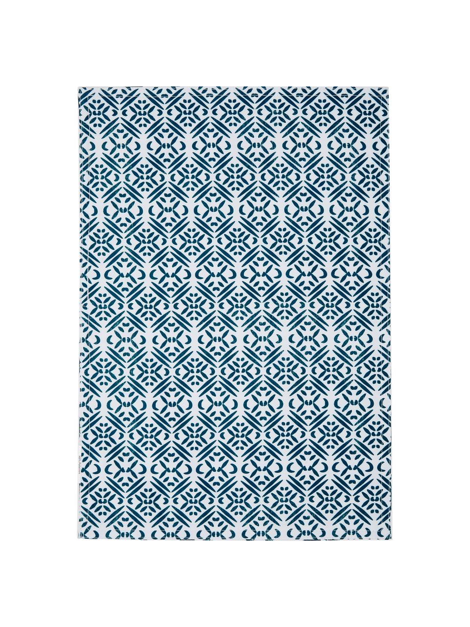 Waterafstotende placemats Fishbone, 2 stuks, Polyester, Wit, blauwtinten, B 33 x L 48 cm