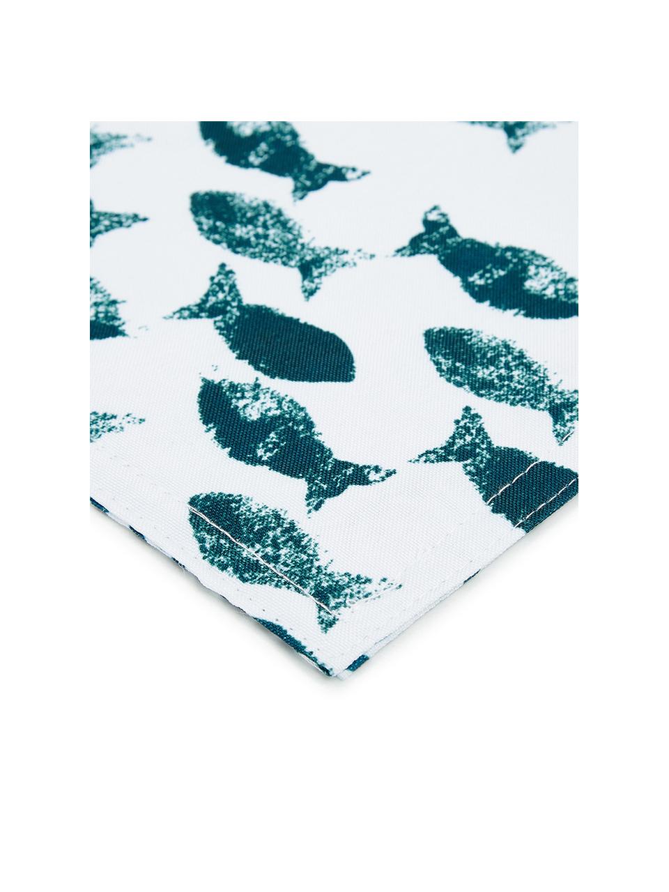 Waterafstotende placemats Fishbone, 2 stuks, Polyester, Wit, blauwtinten, B 33 x L 48 cm