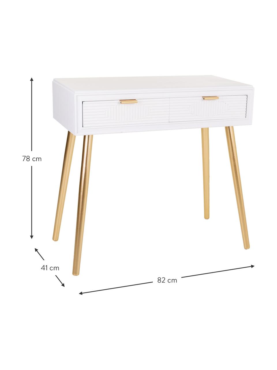 Consola de recibidor con cajones en madera Janette, Estructura: tablero de fibras de dens, Mandera pintada blanco, dorado, An 82 x Al 78 cm