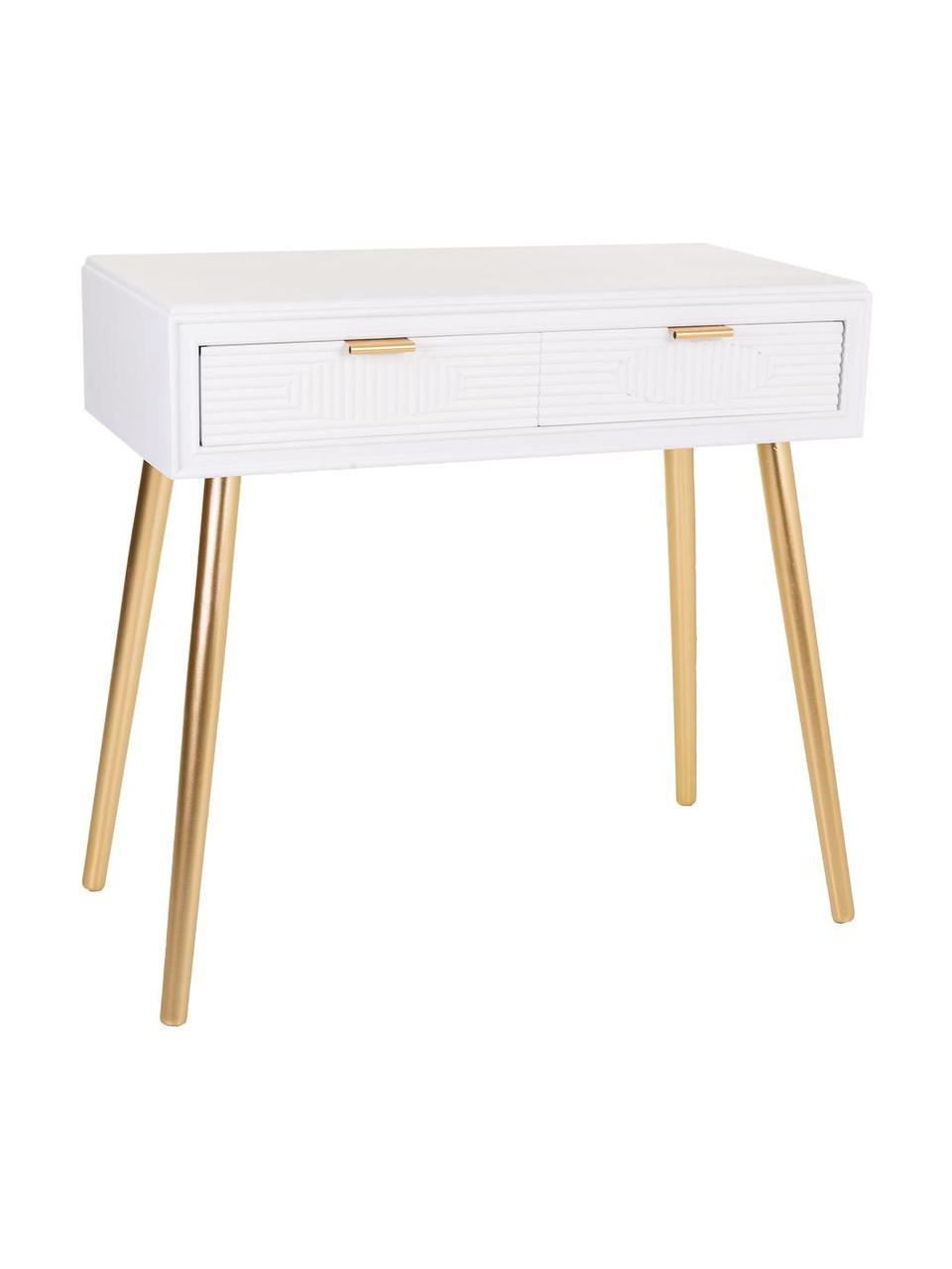 Consola de recibidor con cajones en madera Janette, Estructura: tablero de fibras de dens, Mandera pintada blanco, dorado, An 82 x Al 78 cm