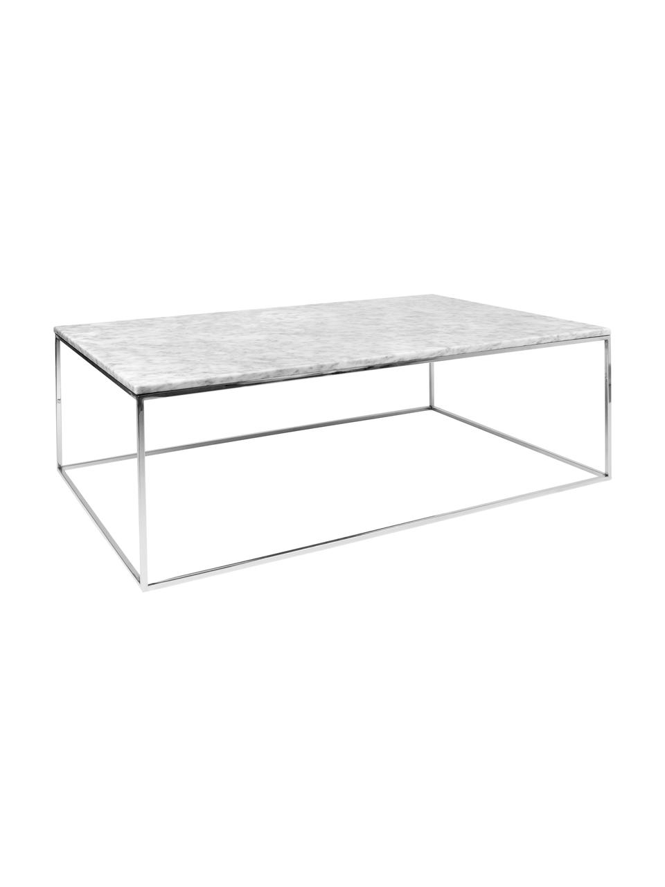 Marmeren salontafel Gleam, Tafelblad: marmer, Frame: verchroomd staal, Tafelblad: gemarmerd wit. Frame: chroomkleurig, 120 x 40 cm