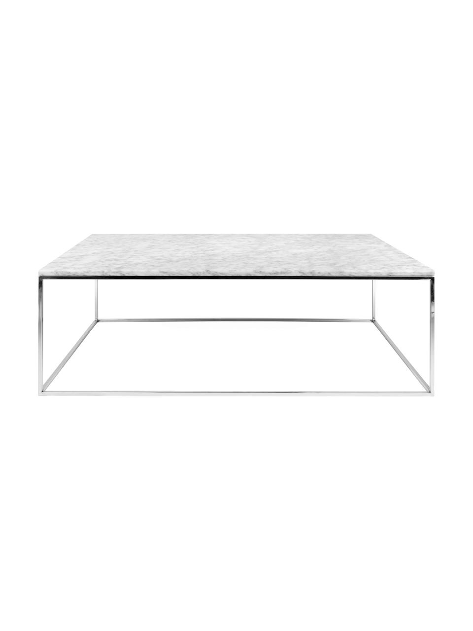 Marmor-Couchtisch Gleam, Tischplatte: Marmor, Gestell: Stahl, verchromt, Tischplatte: Weiß, marmoriert<br>Gestell: Chrom, 120 x 40 cm