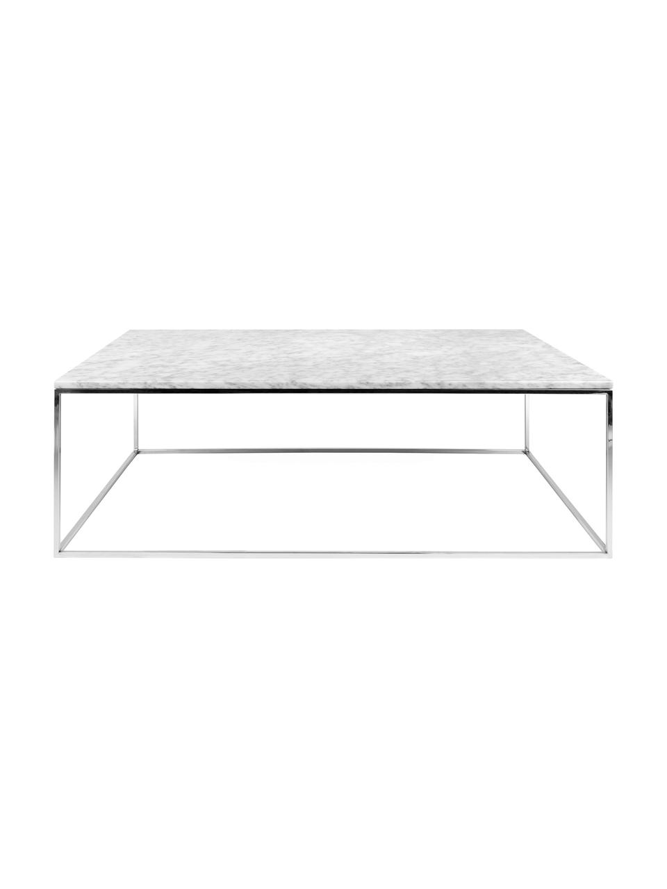 Table basse en marbre Gleam, Plateau : blanc, marbré Structure : chrome