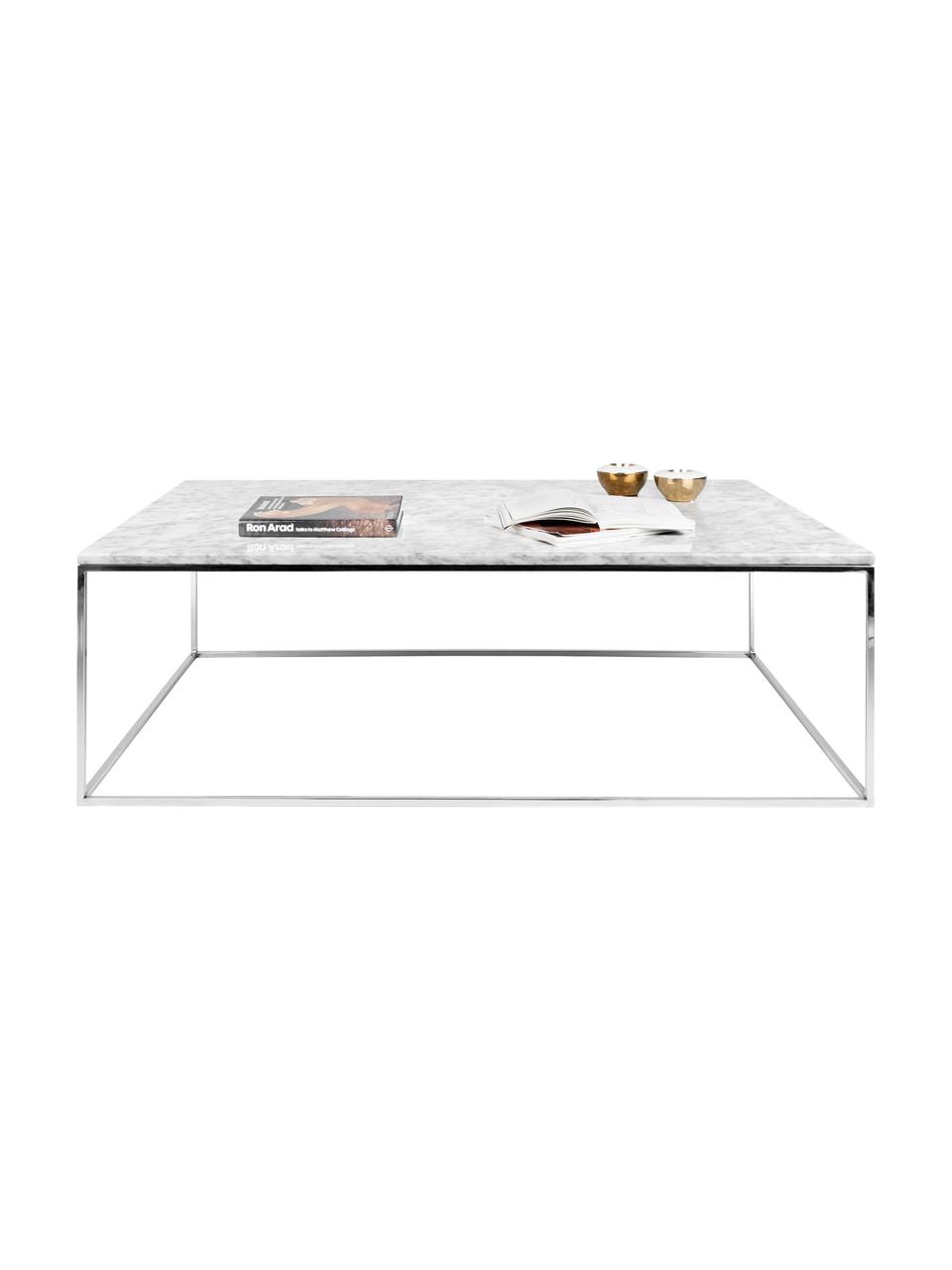 Marmeren salontafel Gleam, Tafelblad: marmer, Frame: verchroomd staal, Tafelblad: gemarmerd wit. Frame: chroomkleurig, 120 x 40 cm