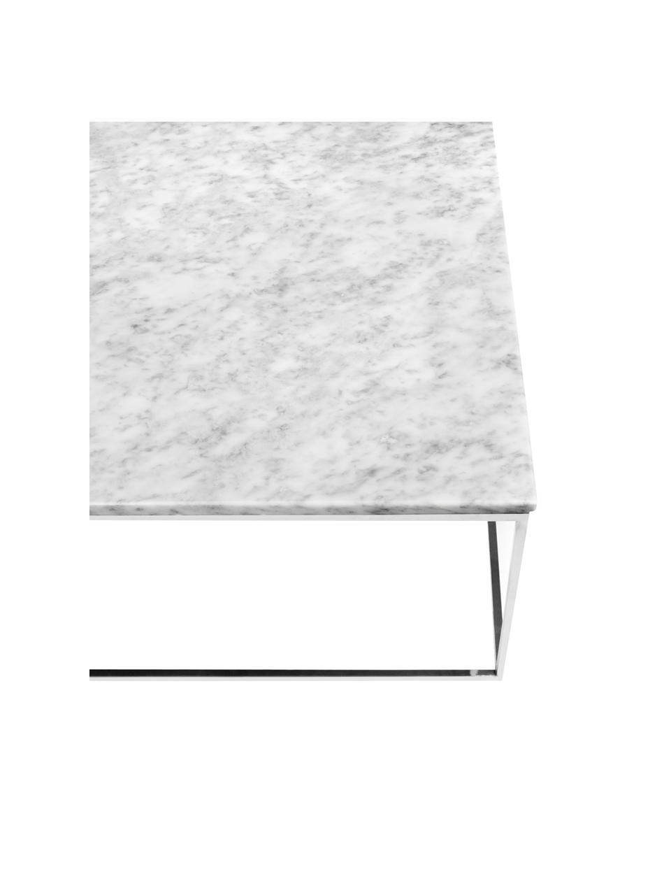 Marmor-Couchtisch Gleam, Tischplatte: Marmor, Gestell: Stahl, verchromt, Tischplatte: Weiss, marmoriert<br>Gestell: Chrom, 120 x 40 cm
