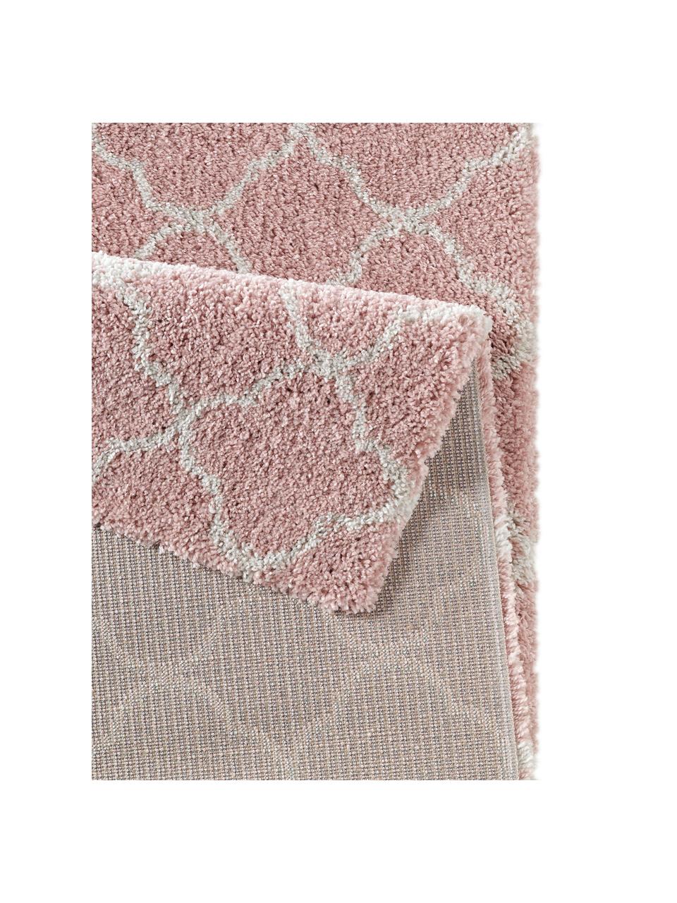 Hoogpolig vloerkleed Luna in roze/crèmekleur, Bovenzijde: 100% polypropyleen, Onderzijde: jute, Oudroze, crèmekleurig, B 80 x L 150 cm (maat XS)