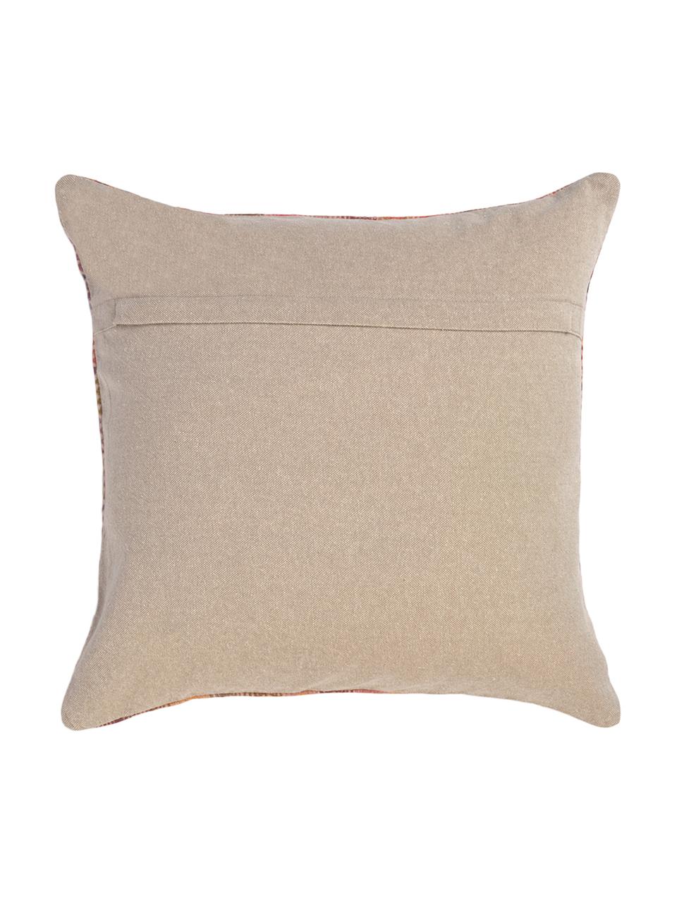 Housse de coussin ethnique en coton Tarso, Coton, Rouge, rose, orange, beige, larg. 45 x long. 45 cm