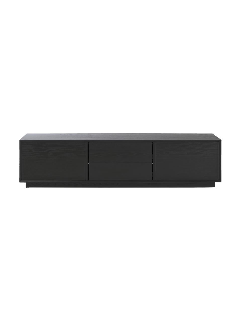 Tv-meubel Noel uit essenhoutfineer met kabeldoorgang in zwart, Vezelplaat met gemiddelde dichtheid (MDF) met essenfineer, Zwart, B 180 cm x H 45 cm