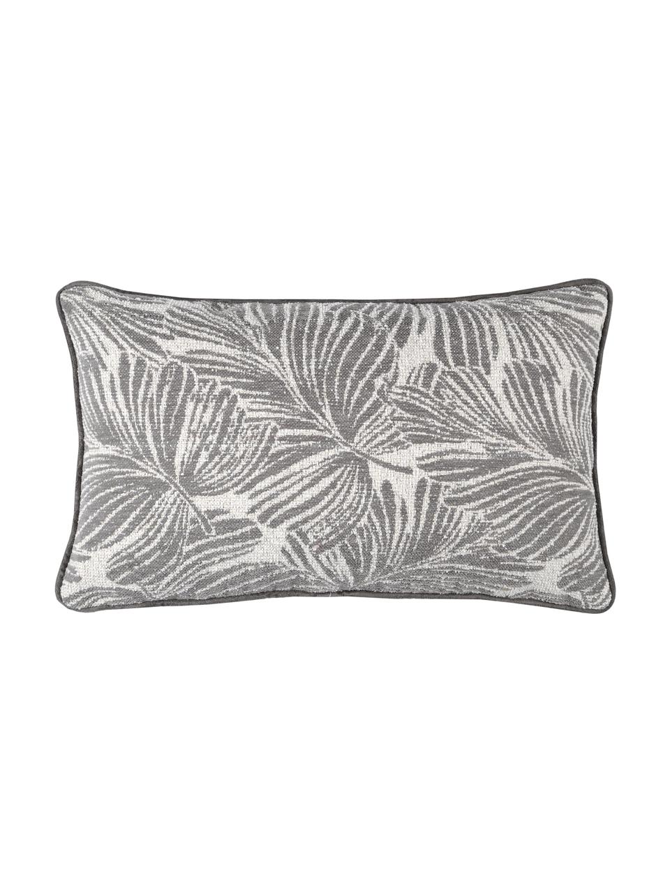 Kissen Hiro mit Kederumrandung und Blattmotiv, mit Inlett, Polyester, Dunkelgrau, Weiß, 30 x 50 cm