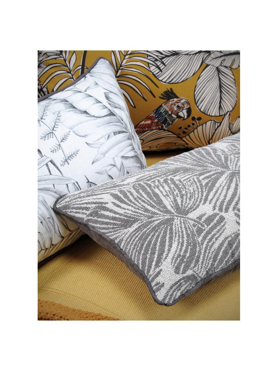 Kissen Hiro mit Kederumrandung und Blattmotiv, mit Inlett, Polyester, Dunkelgrau, Weiß, 30 x 50 cm