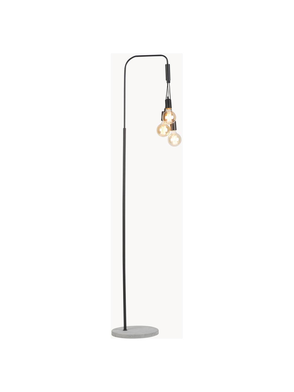 Velká stojací lampa s betonovou podstavou Oslo, Černá, šedá, V 190 cm