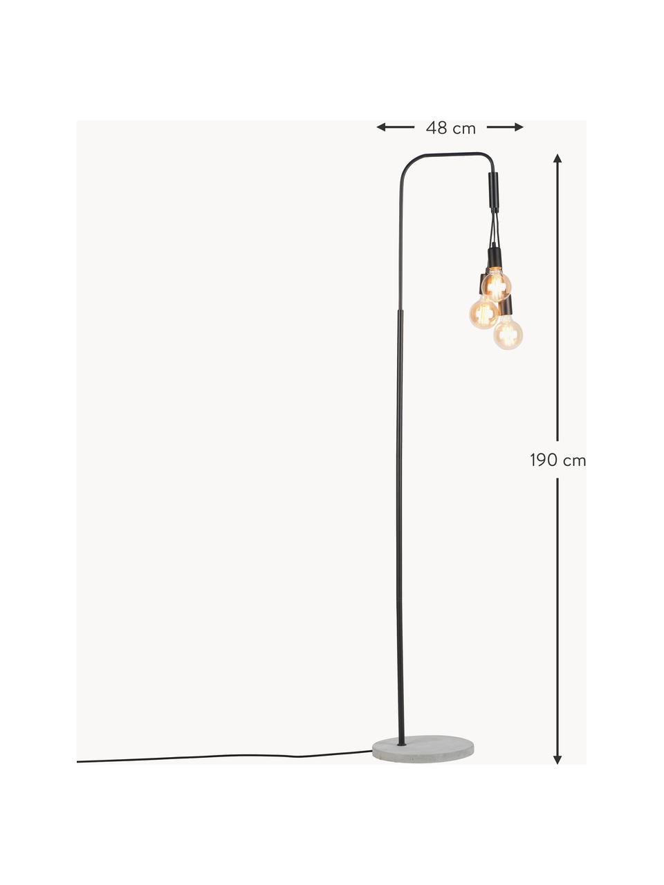 Velká stojací lampa s betonovou podstavou Oslo, Černá, šedá, V 190 cm