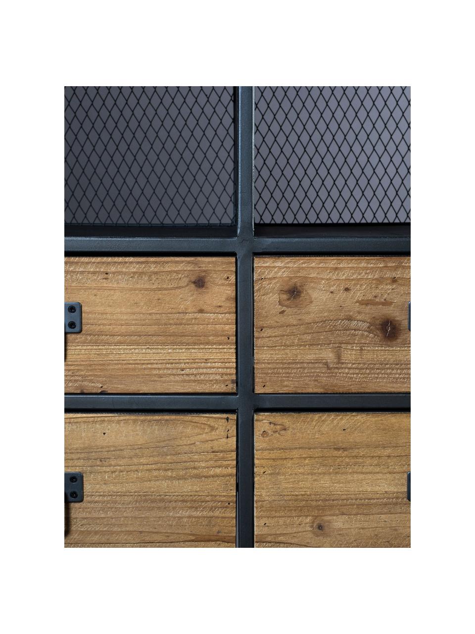 Kommode Gin mit Schubladen im Industrial Design, Türen: Tannenholz Gestell, Griffe und Füße: Grau, 120 x 80 cm