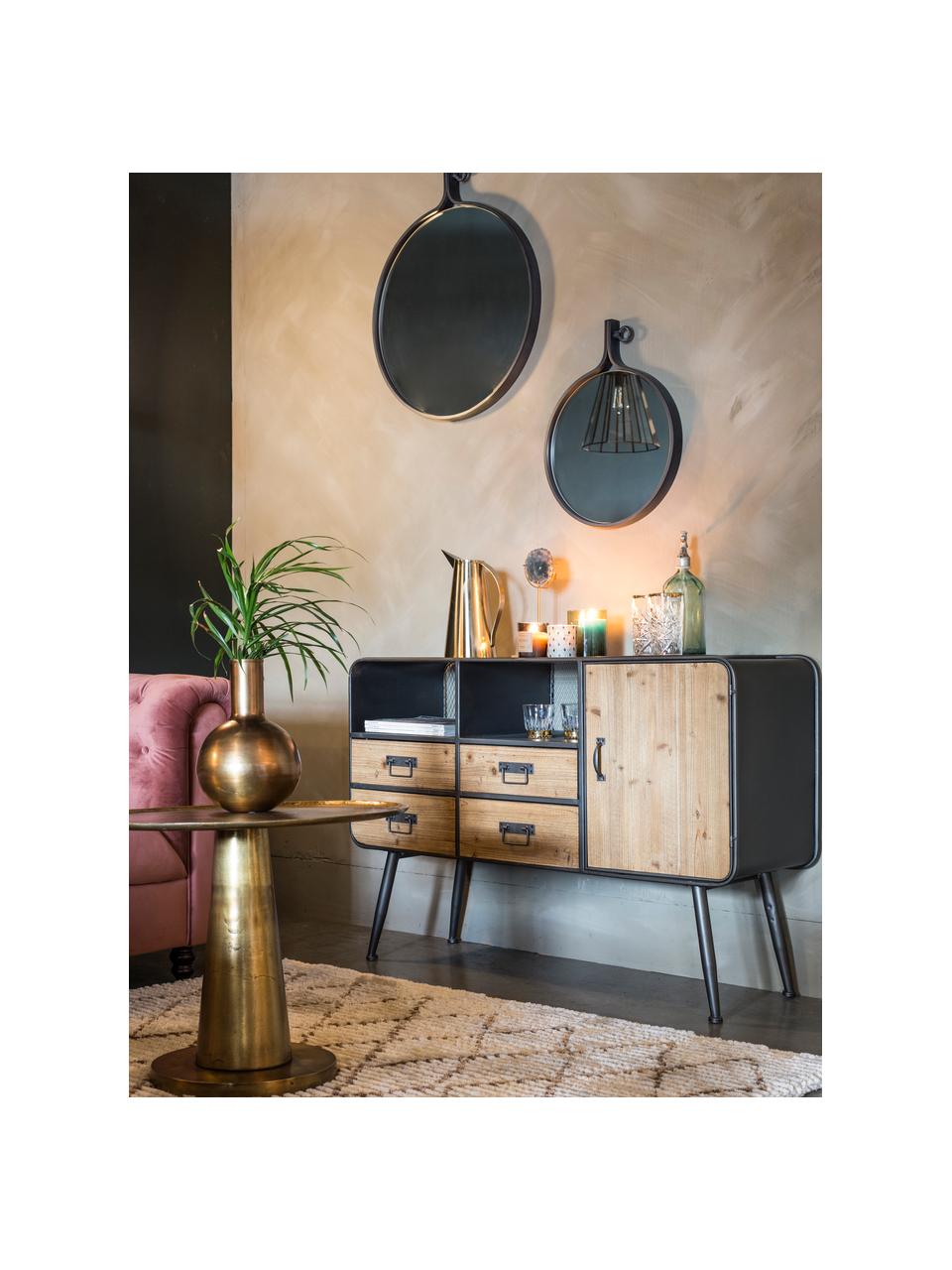 Credenza industrial Gin, Porte: legno di abate struttura, maniglie e piedini: grigio, Larg. 120 x Alt. 80 cm