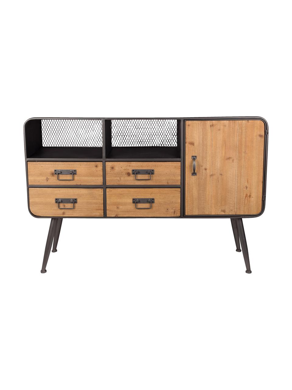 Credenza industrial Gin, Porte: legno di abate struttura, maniglie e piedini: grigio, Larg. 120 x Alt. 80 cm