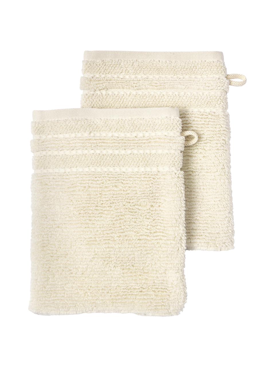 Manoplas de baño con borde a rayas Luxe, 2 uds., Blanco crema, An 16 x Al 22 cm