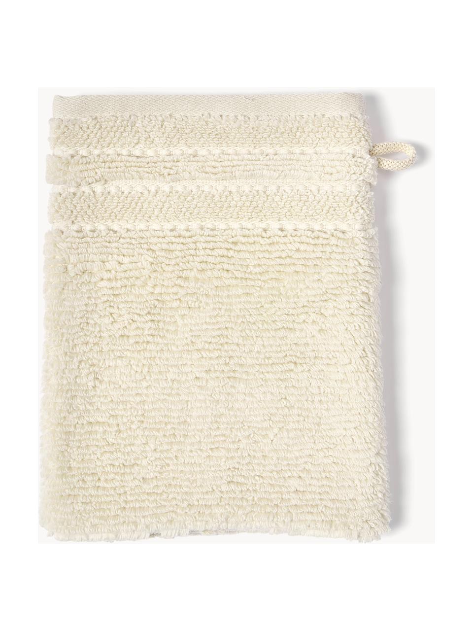 Waschhandschuhe Luxe mit Streifenbordüre, 2 Stück, Off White, Waschhandschuhe, B 16 x L 22 cm