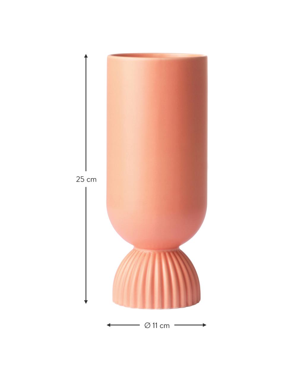 Vase Koralle aus Steingut mit Rippendetail, Steingut, Koralle, Ø 10 x H 25 cm