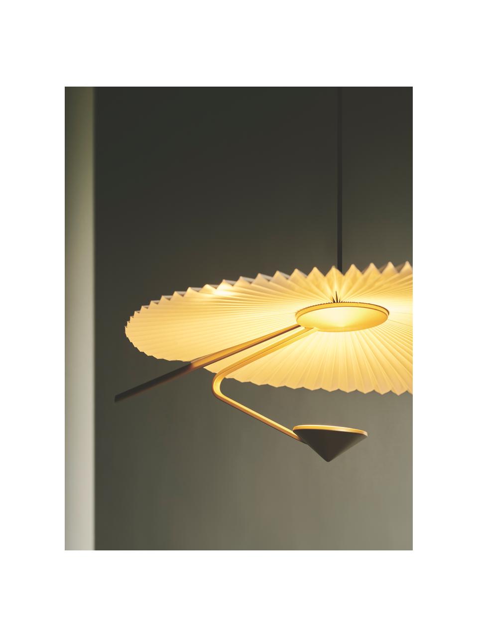 Grosse dimmbare LED-Pendelleuchte Liris, Lampenschirm: PVC-Folie mit Baumwollgew, Weiss, Goldfarben, B 87 x H 24 cm