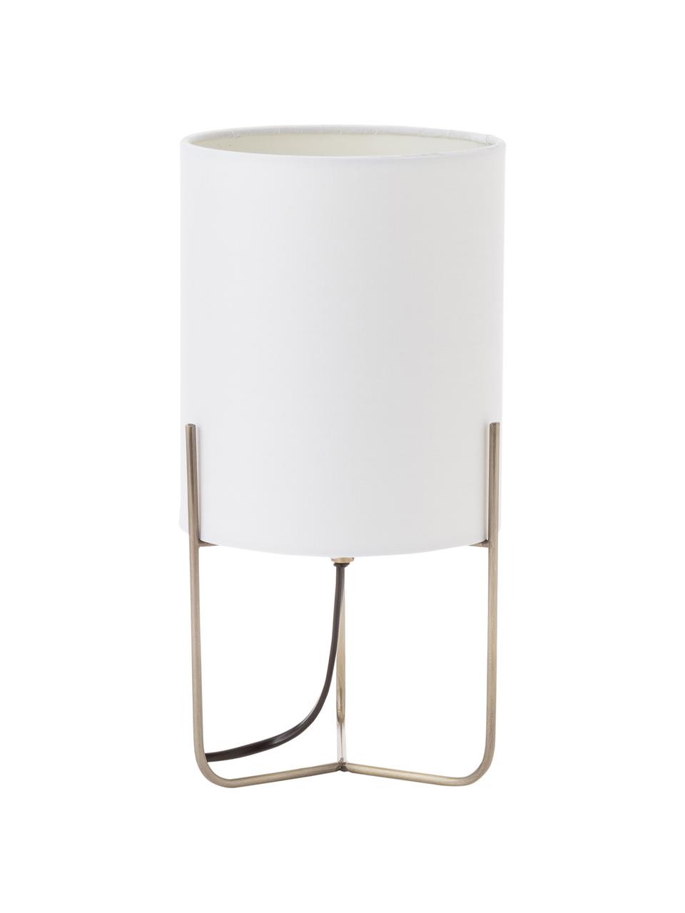 Lámpara de mesa pequeña Odin, estilo clásico, Pantalla: poliéster, Cable: cubierto en tela, Blanco, latón, Ø 15 x Al 30 cm
