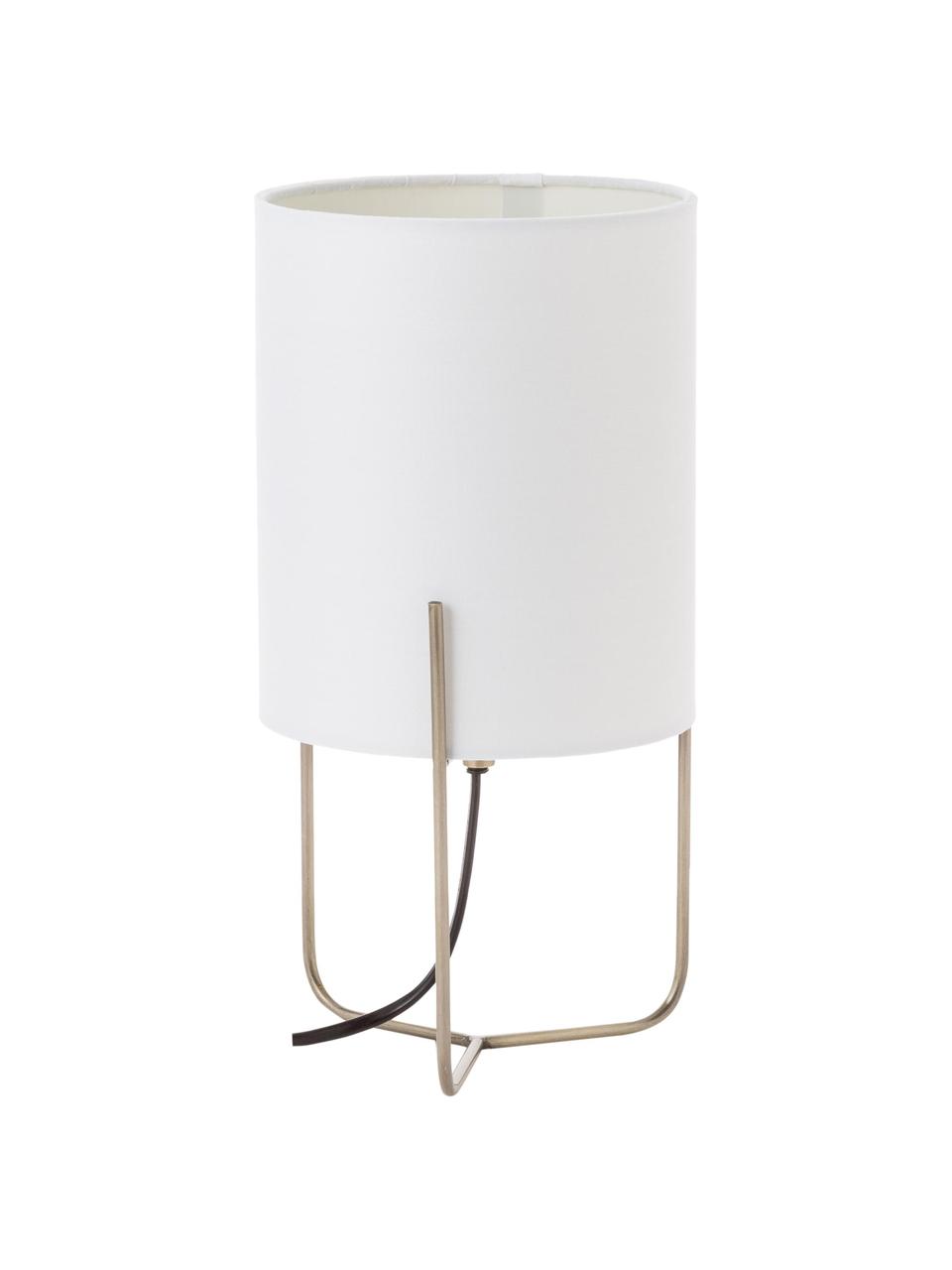 Lámpara de mesa pequeña Odin, estilo clásico, Pantalla: poliéster, Cable: cubierto en tela, Blanco, latón, Ø 15 x Al 30 cm