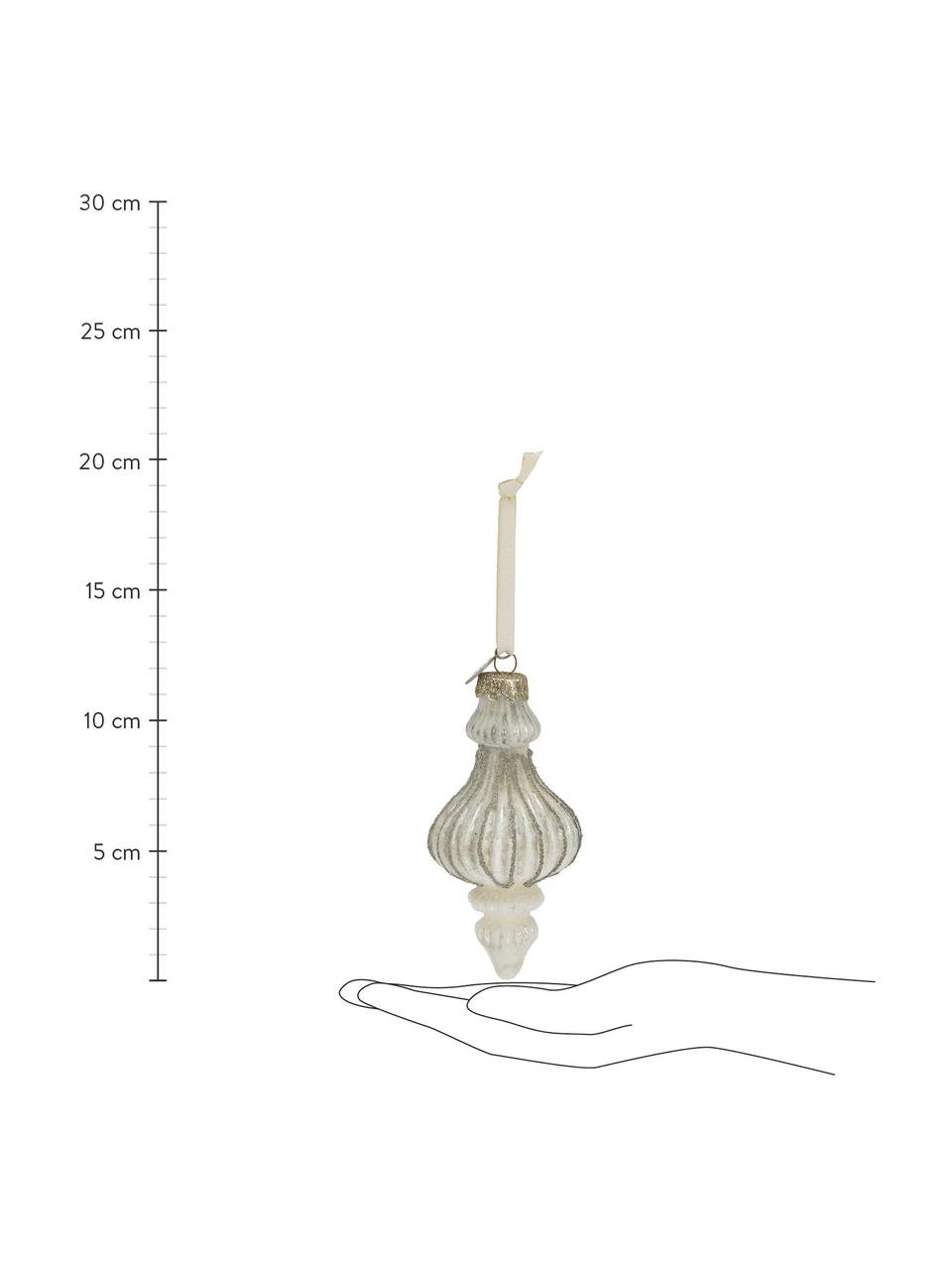 Handgefertigter Baumanhänger Norille, 2 Stück, Glas, Weiß, Ø 6 x H 12 cm