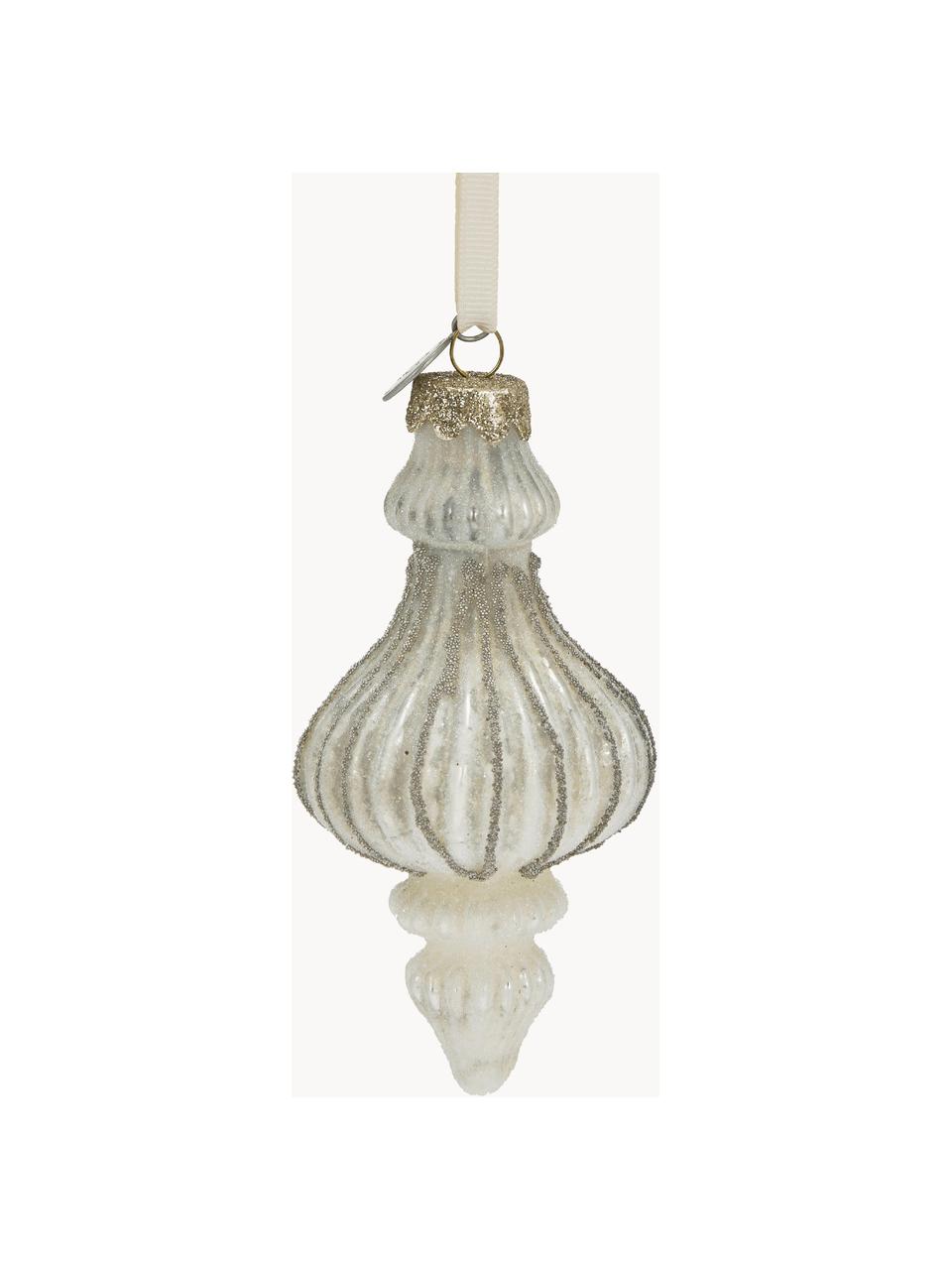 Handgefertigter Deko-Anhänger Norille H 12 cm, 2 Stück, Glas, Weiß, Ø 6 x H 12 cm