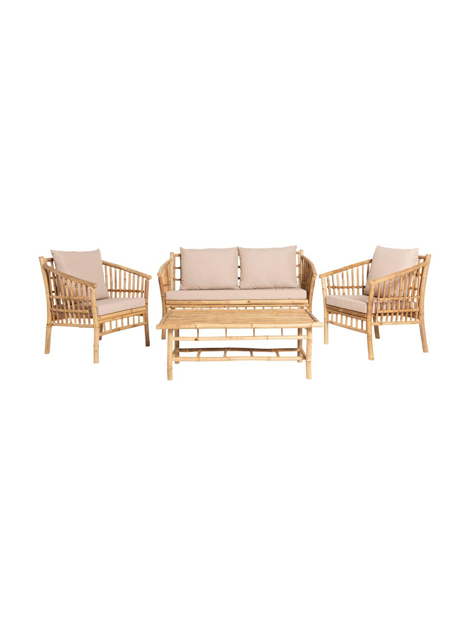 Garten-Lounge-Set Vero aus Bambus, 4-tlg., Bezug: Kunststoff, Hellbraun, Beige, Set mit verschiedenen Größen