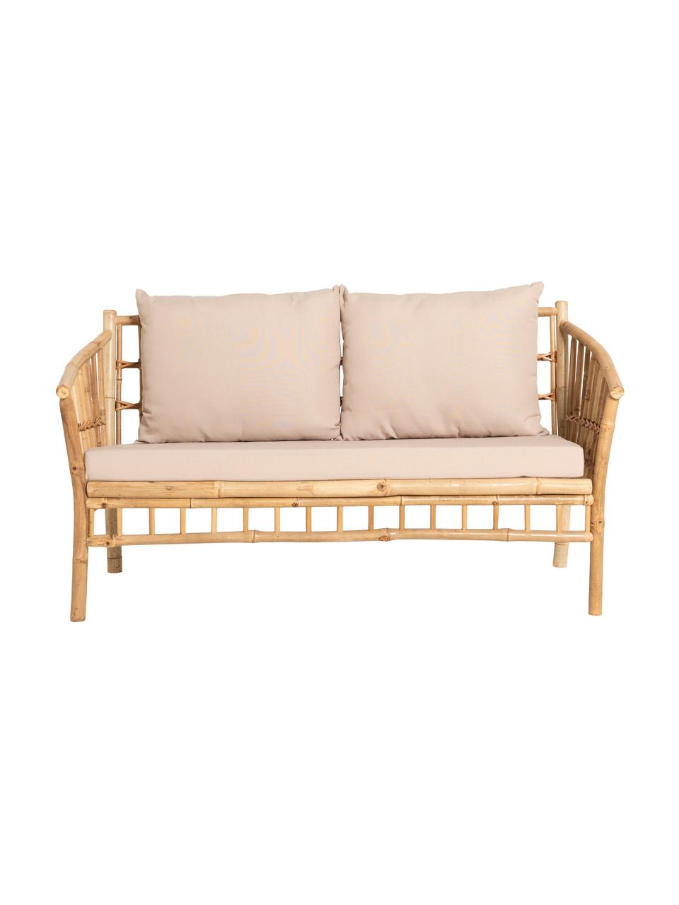 Set lounge para exterior de bambú Vero, 4 pzas., Tapizado: plástico, Marrón claro, beige, Set de diferentes tamaños