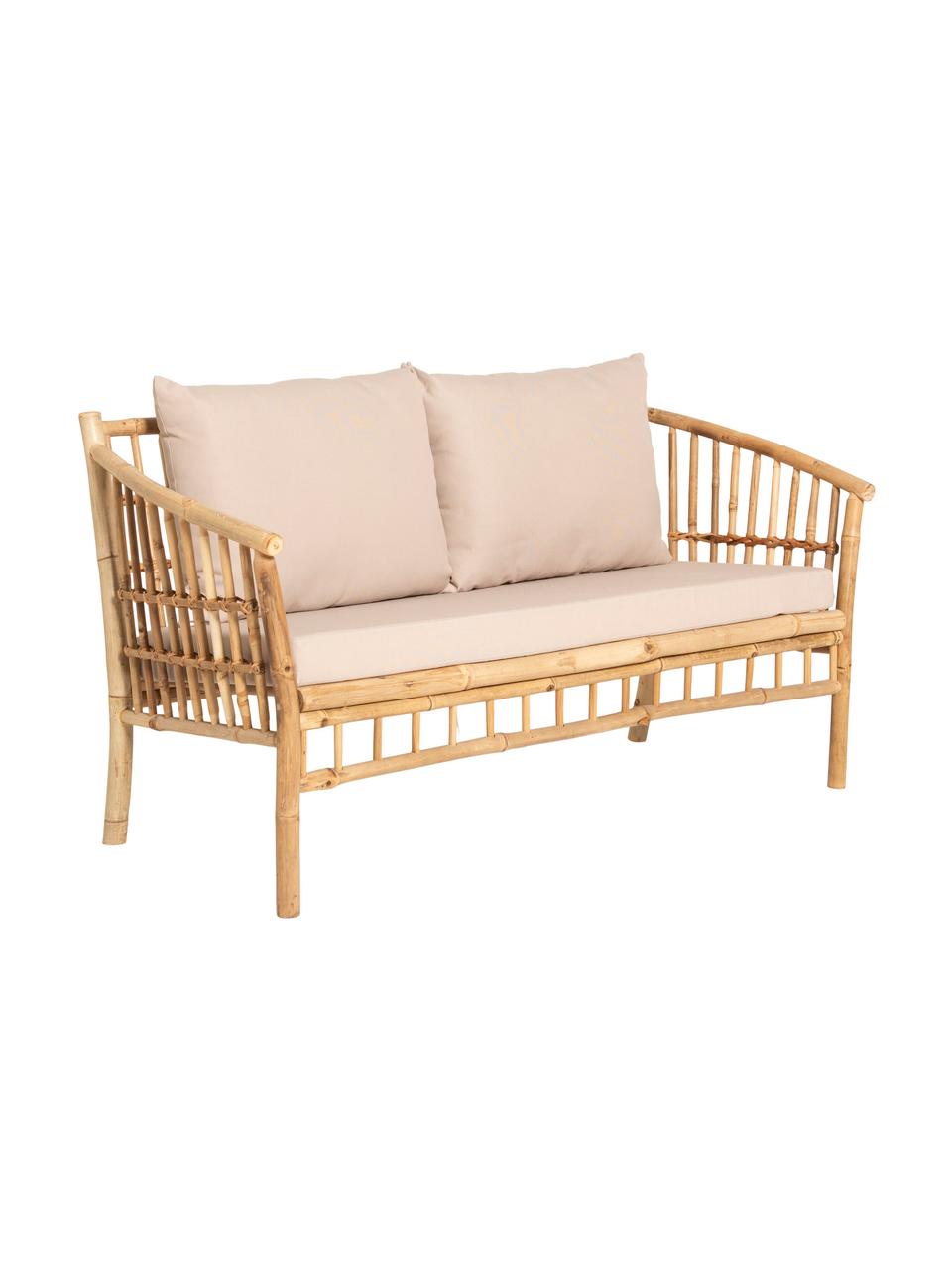 Tuin loungeset Vero van bamboehout, 4-delig, Bekleding: kunststof, Lichtbruin, beige, Set met verschillende formaten