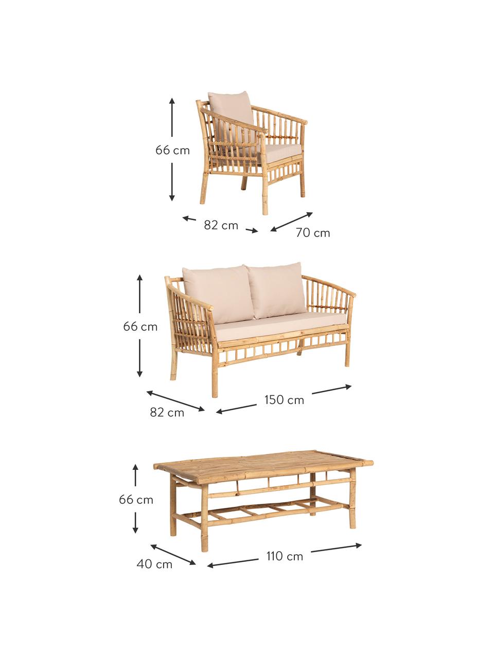 Salotto da giardino in bambù Vero 4 pz, Rivestimento: materiale sintetico, Marrone chiaro, beige, Set in varie misure