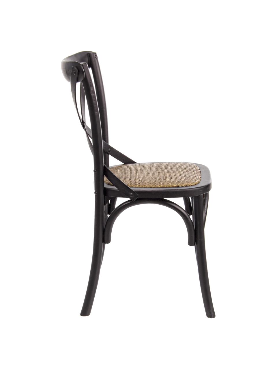 Sedia in stile country Cross, Struttura: legno di olmo, verniciato, Seduta: rattan, Nero, Larg. 42 x Alt. 46 cm