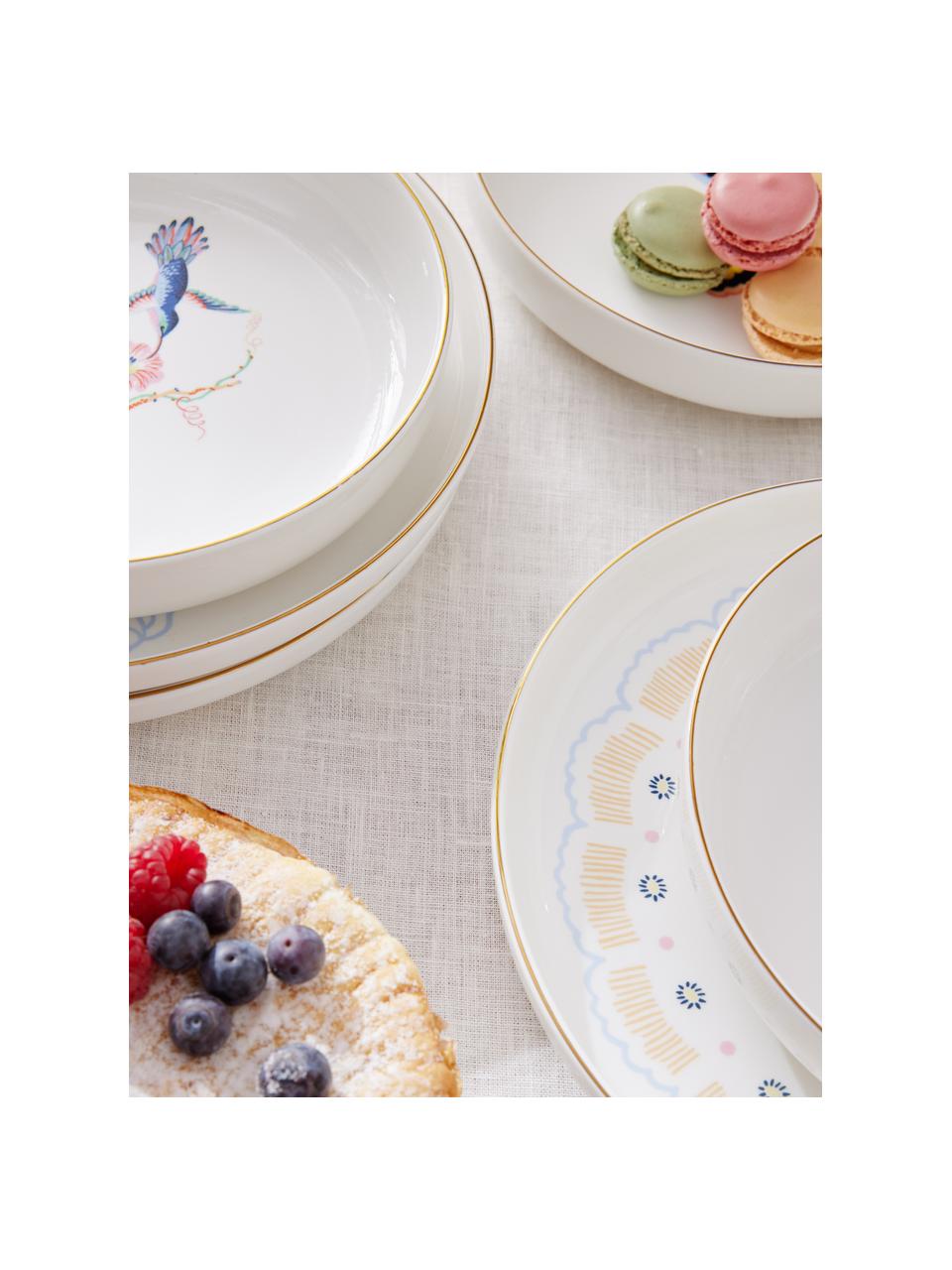 Assiettes plates Flamboyant, 4 élém., Porcelaine, Multicolore avec bordure dorée, Ø 26 x haut. 3 cm