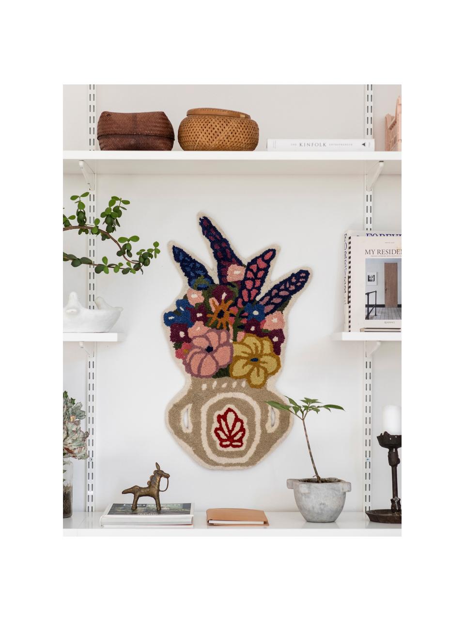 Felpudo artesanal de lana Flower Vase, Parte superior: lana, Reverso: látex Las alfombras de la, Multicolor, An 45 x L 75 cm