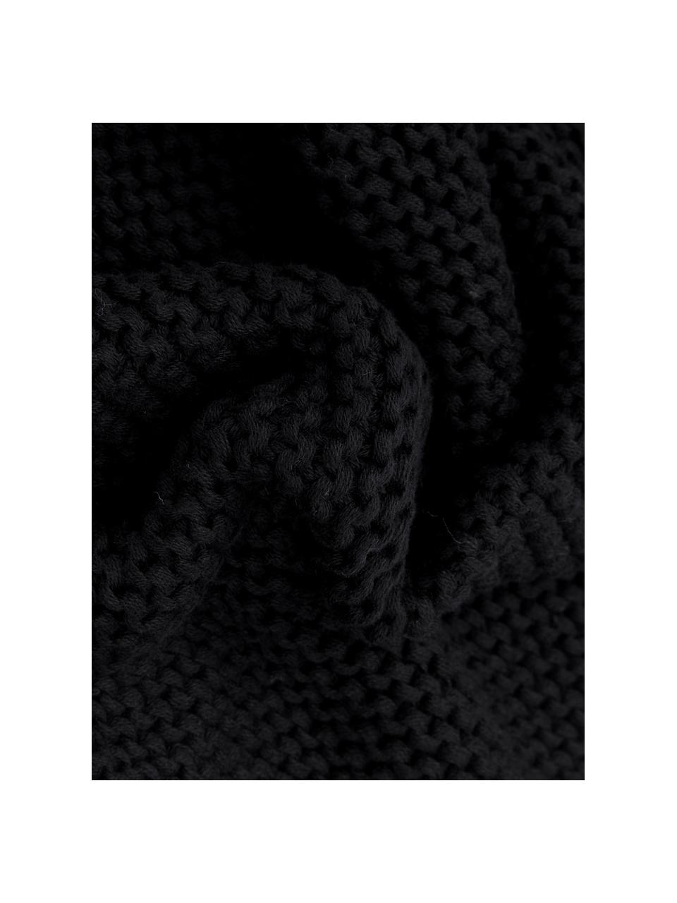 Housse de coussin rectangulaire tricot noir Adalyn, 100 % coton bio, certifié GOTS, Noir, larg. 30 x long. 50 cm