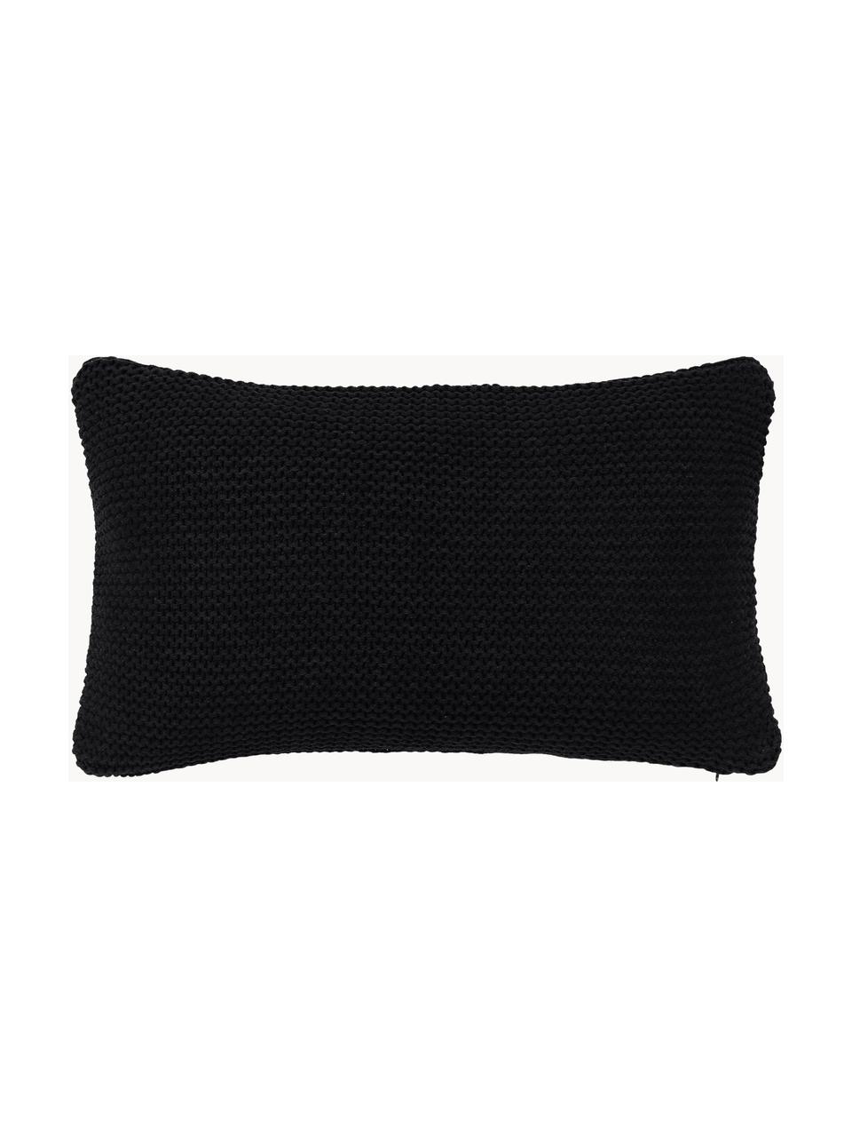 Housse de coussin rectangulaire tricot noir Adalyn, 100 % coton bio, certifié GOTS, Noir, larg. 30 x long. 50 cm