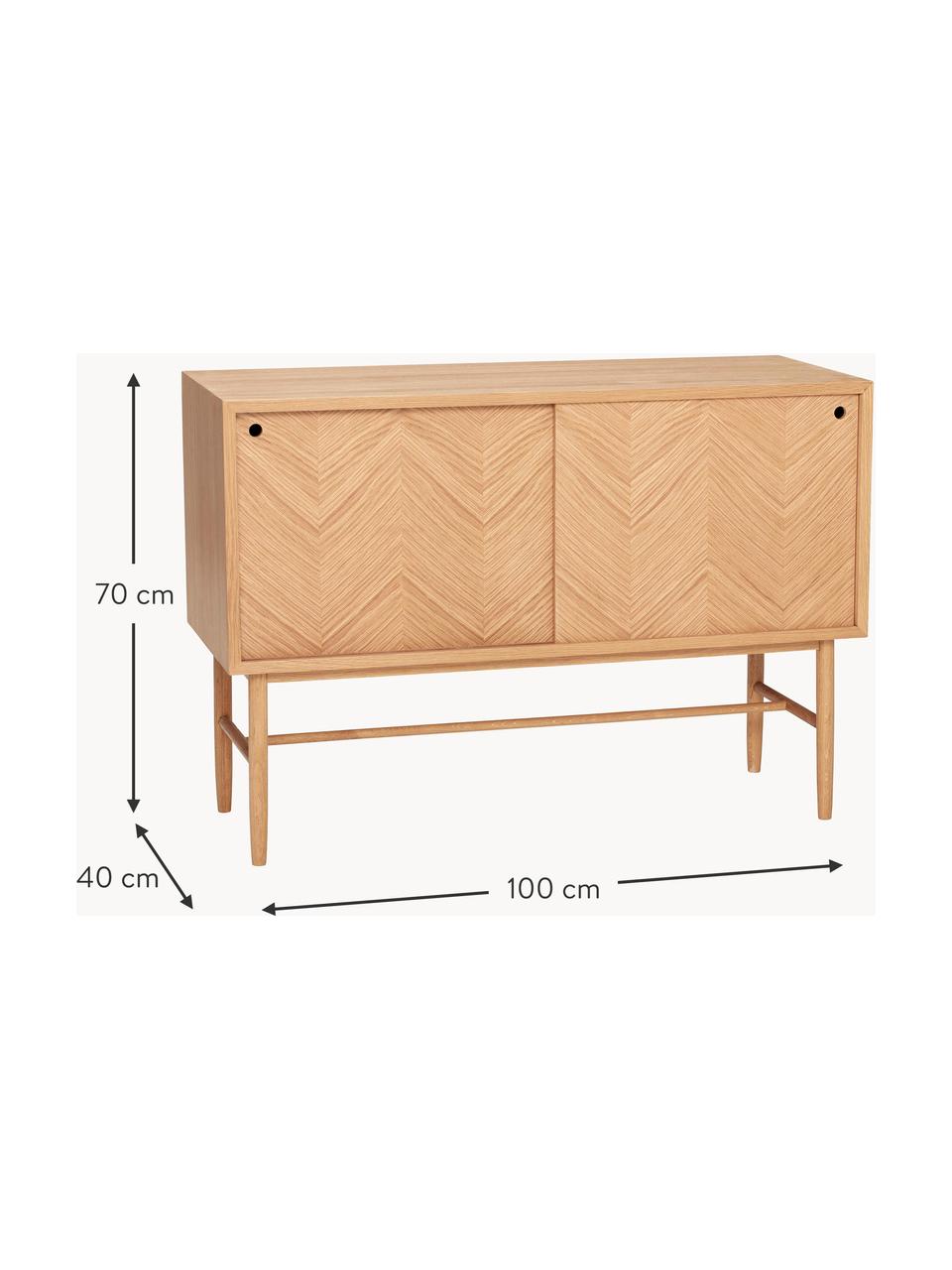 Eichenholz-Sideboard Herringbone mit Fischgrätmuster, Füße: Eichenholz Dieses Produkt, Holz, B 100 x H 70 cm