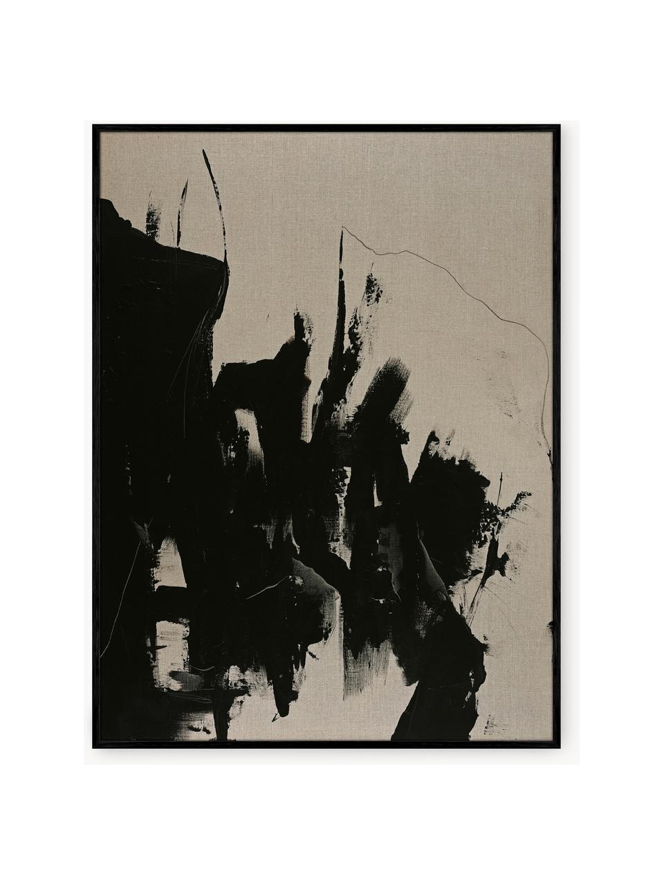 Handgemaltes Leinwandbild Without mit Holzrahmen, Rahmen: Eichenholzfurnier, beschi, Greige, Schwarz, B 90 x H 120 cm