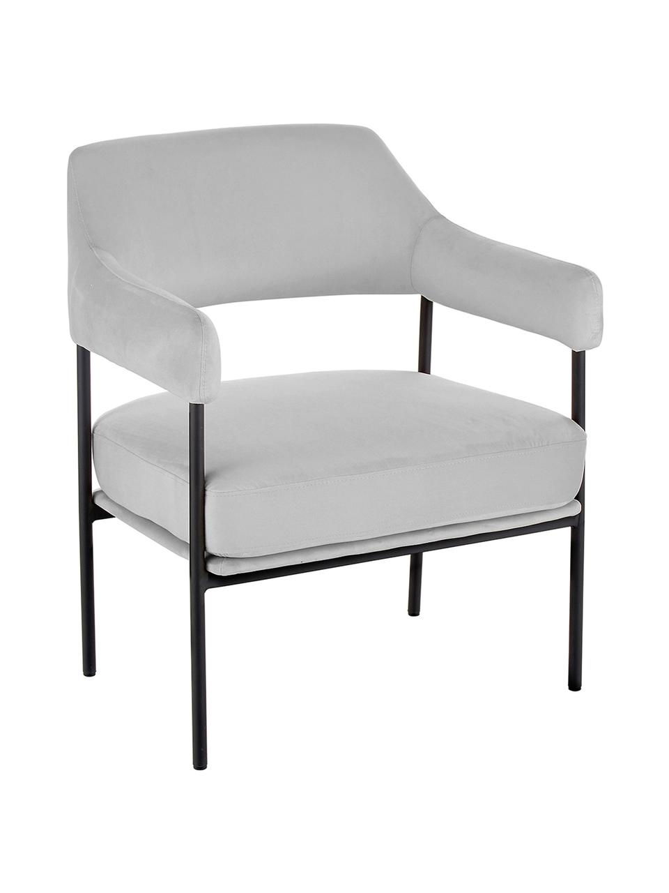 Fluwelen lounge fauteuil Zoe, Bekleding: fluweel (polyester), Frame: gepoedercoat metaal, Grijs, B 67 x D 66 cm