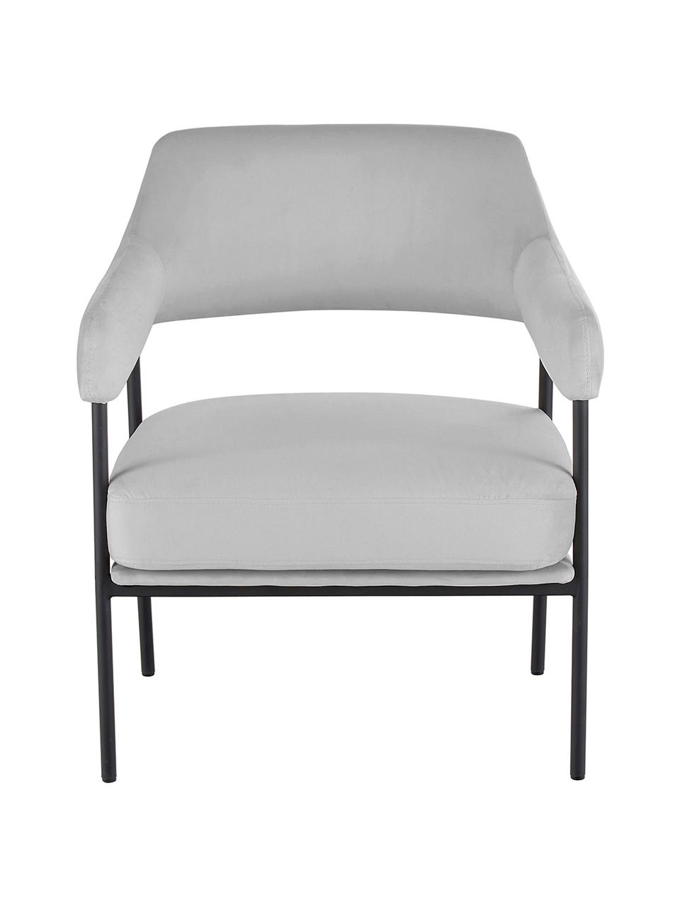 Fluwelen lounge fauteuil Zoe, Bekleding: fluweel (polyester), Frame: gepoedercoat metaal, Grijs, B 67 x D 66 cm
