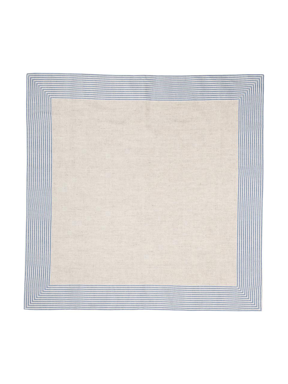 Leinengemisch-Tischdecke Milda in Beige mit blauen Streifen, Blau, Beige, Für 2 - 4 Personen (B 90 x L 90 cm)